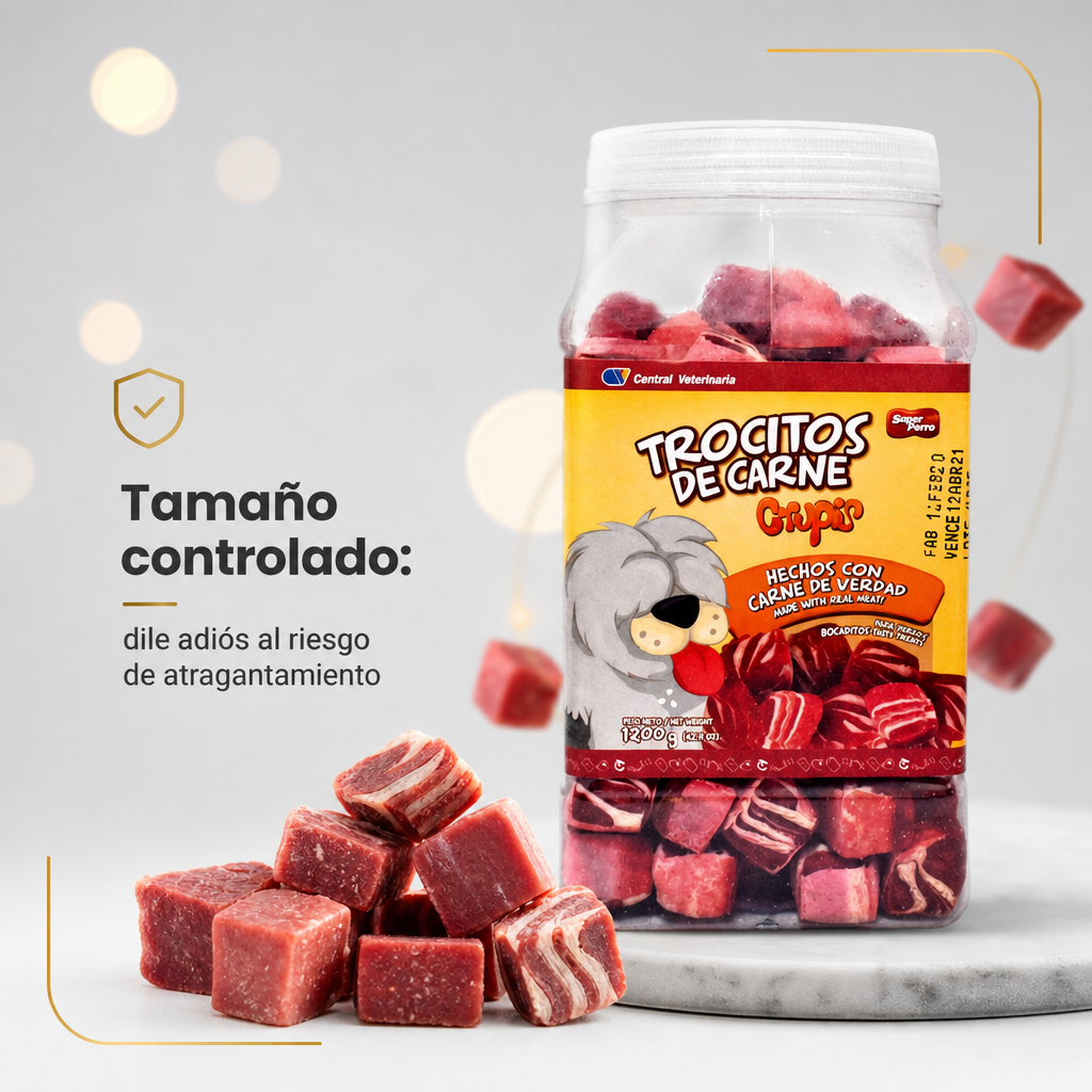 Crupi‘s Trocitos de Carne – Textura Suave Meat Texture, Ideal para Perros Exigentes, Mezcla con Pienso o Como Snack