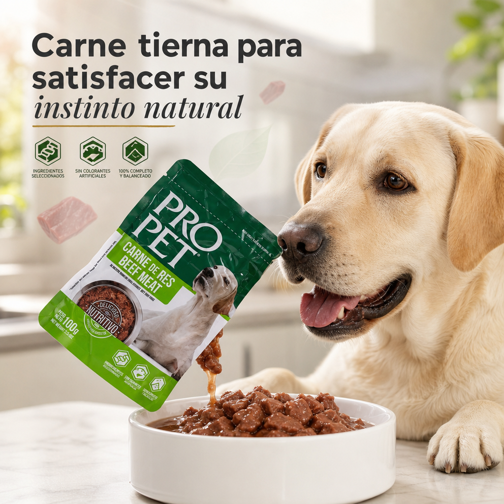 Pro Pet Alimento Húmedo para Perros – Bolsa de 100g de Carne de Res, Receta Premium Sin Granos, Completa y Balanceada para Perros Adultos, Alto Contenido de Proteína, 100% Res Real