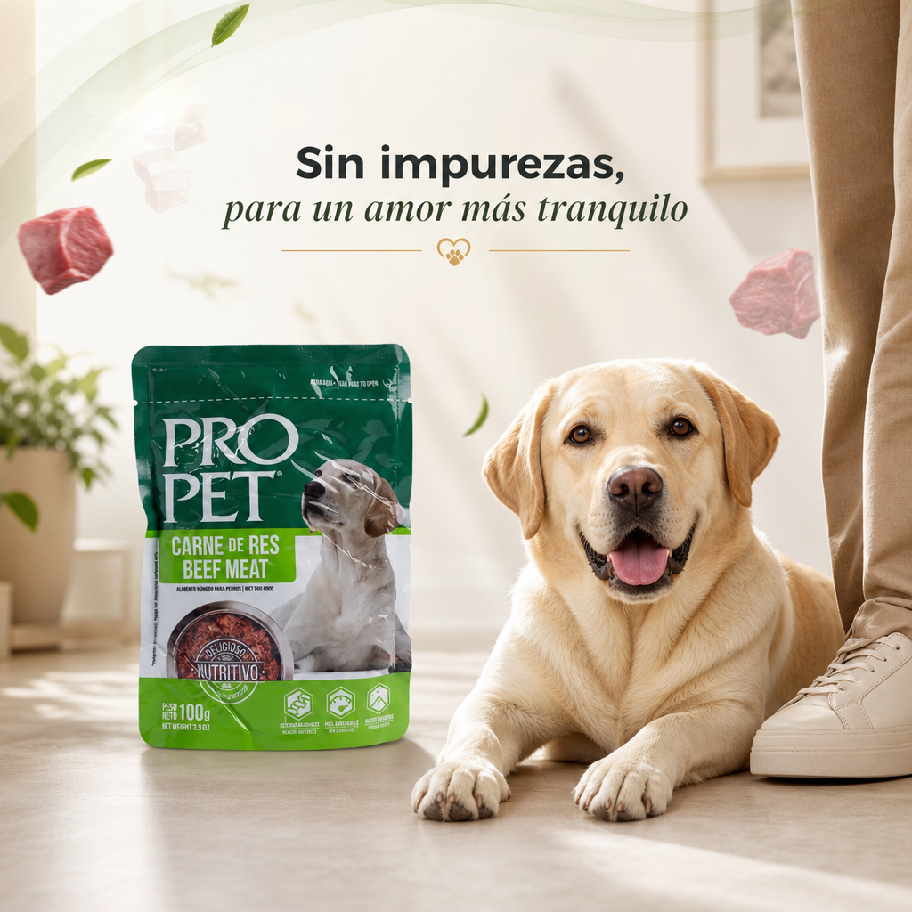 Pro Pet Alimento Húmedo para Perros – Bolsa de 100g de Carne de Res, Receta Premium Sin Granos, Completa y Balanceada para Perros Adultos, Alto Contenido de Proteína, 100% Res Real