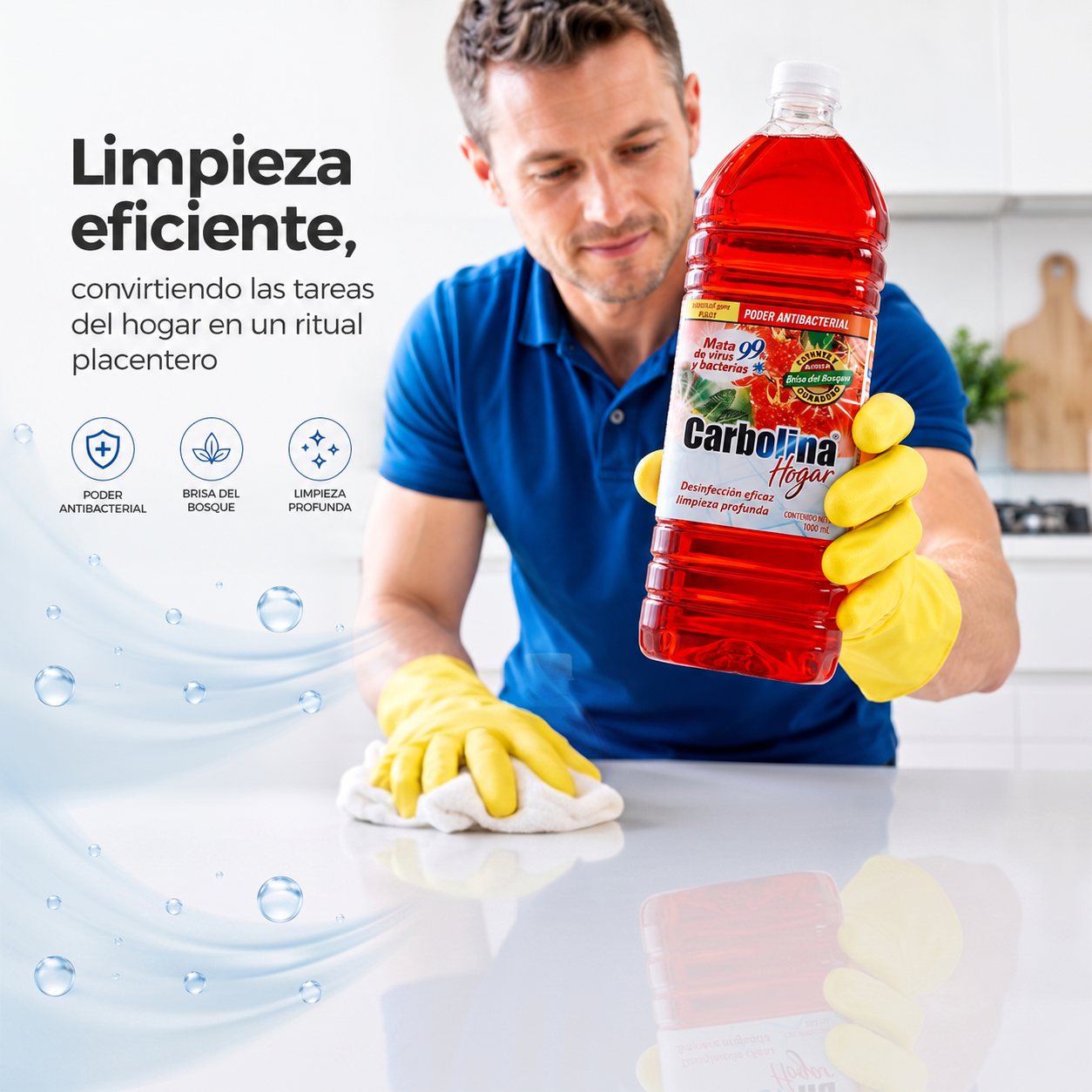 Desinfectante para el Hogar Carbolina Hogar – 1L Brisa del Bosque (También disponible en Cítricos y Lavanda) | Aroma Fresco, Elimina Bacterias, Multisuperficie