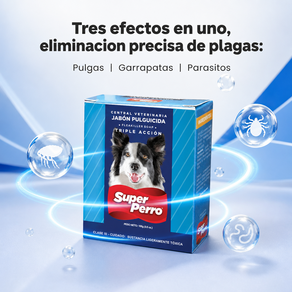 Jabón Antipulgas para Perros Super Perro – Jabón Pulguicida con Ingredientes Naturales, Elimina Pulgas y Garrapatas, Limpieza Profunda y Suave para la Piel