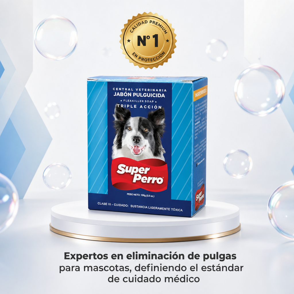 Jabón Antipulgas para Perros Super Perro – Jabón Pulguicida con Ingredientes Naturales, Elimina Pulgas y Garrapatas, Limpieza Profunda y Suave para la Piel